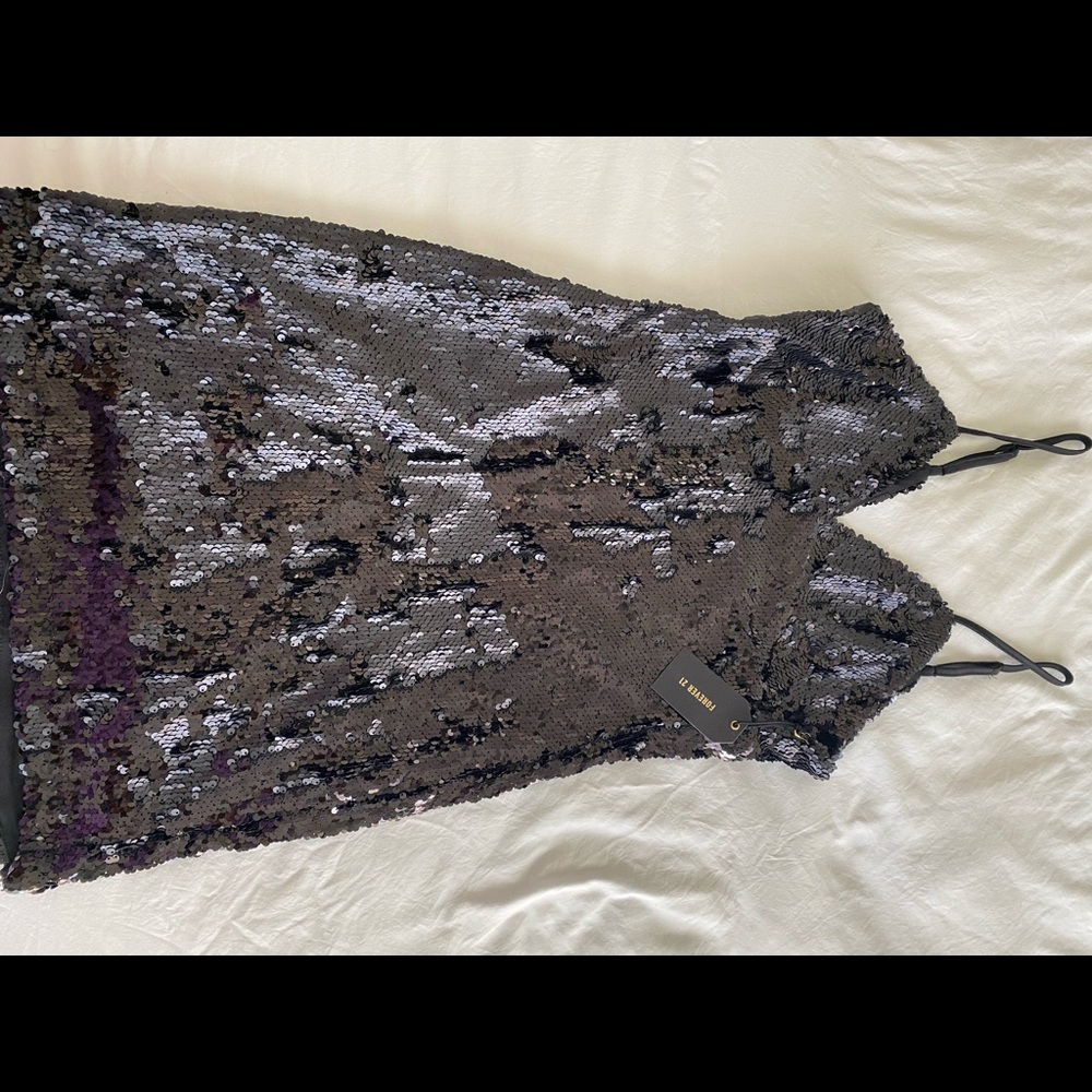 Black sequence dress.